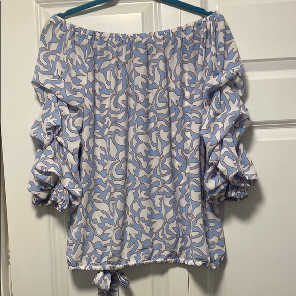 Blue and White Off-Shoulder Women's Top - Picture 3 of 3